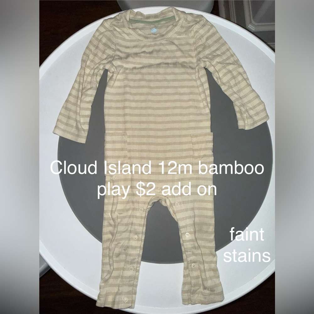 cloud island Beige and Cream Striped Bamboo Playsuit